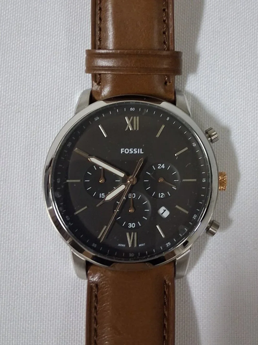Fossil Men's Neutra Quartz Watch FS5408 – Stainless Steel Case & Brown Leather